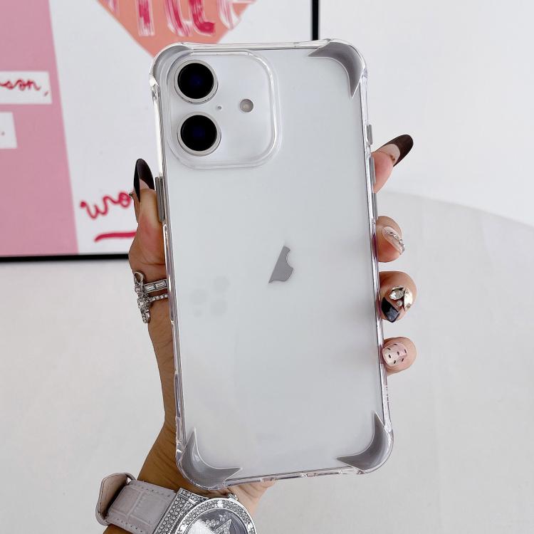 For iPhone 16 Four Corner Airbags Shockproof Color Contrast Soft TPU Phone Case(Grey)