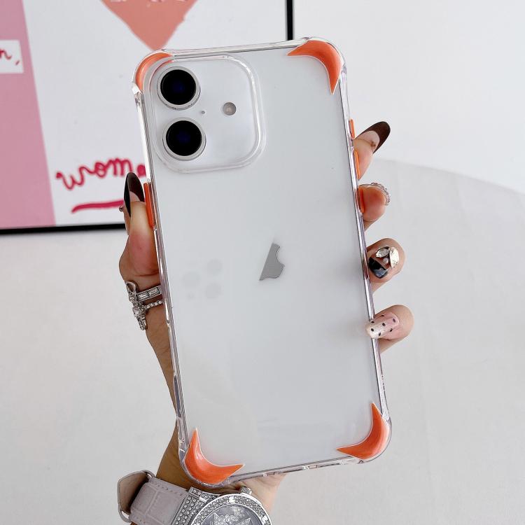 For iPhone 16 Four Corner Airbags Shockproof Color Contrast Soft TPU Phone Case(Orange)