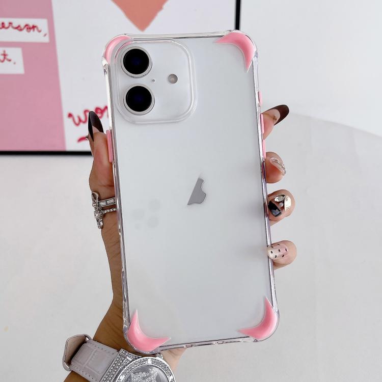 For iPhone 16 Four Corner Airbags Shockproof Color Contrast Soft TPU Phone Case(Pink)