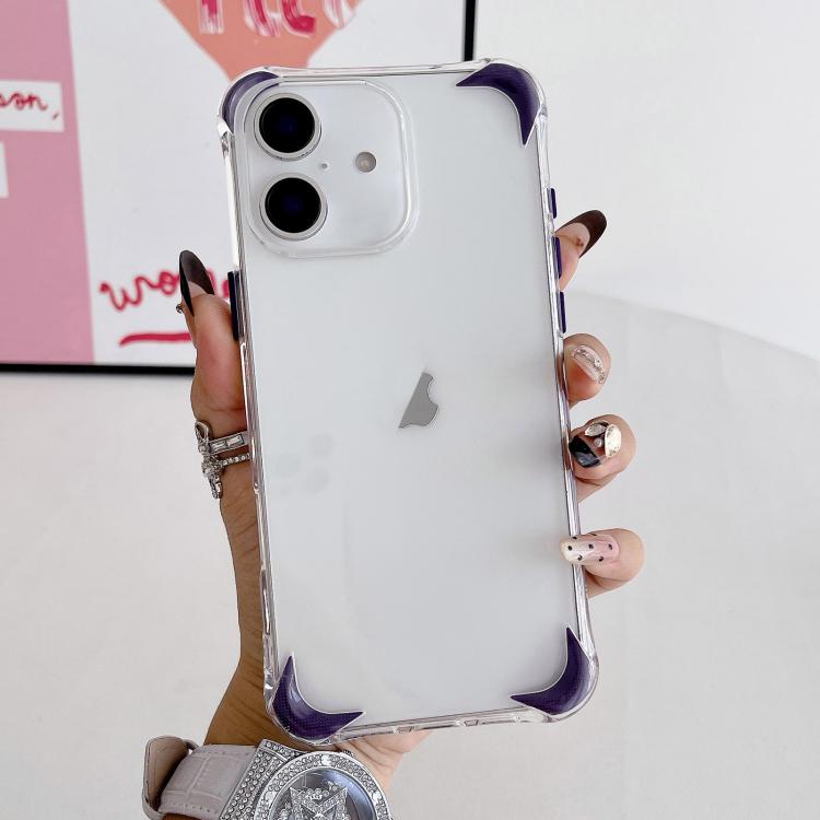 For iPhone 16 Four Corner Airbags Shockproof Color Contrast Soft TPU Phone Case(Purple)