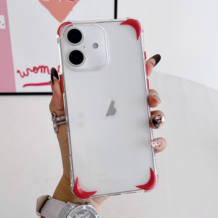 For iPhone 16 Four Corner Airbags Shockproof Color Contrast Soft TPU Phone Case(Red)