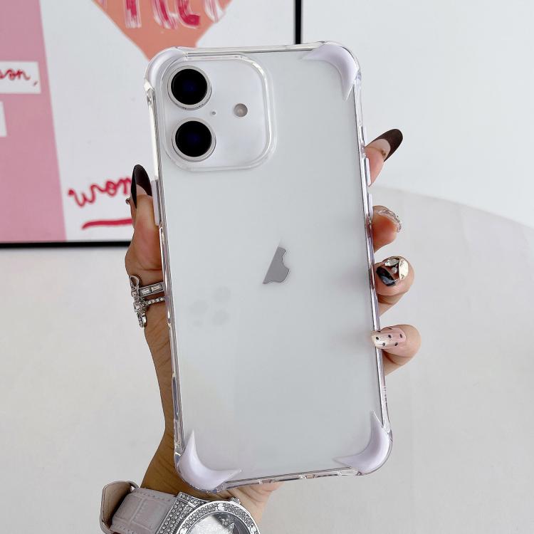 For iPhone 16 Four Corner Airbags Shockproof Color Contrast Soft TPU Phone Case(White)