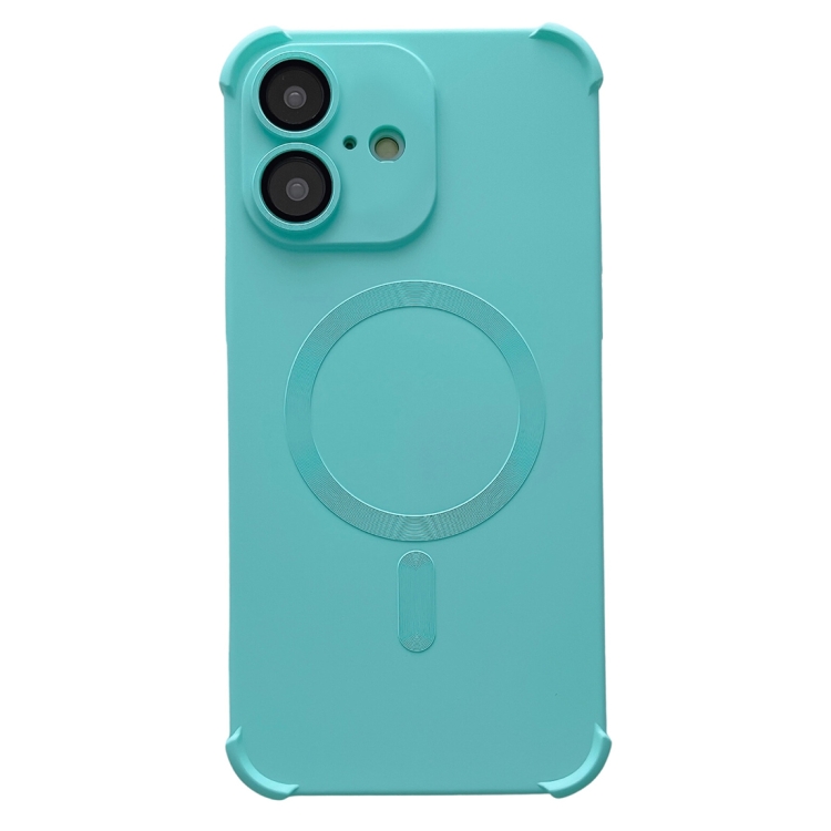 For iPhone 16 Four Corner Shockproof Skin Feel MagSafe Magnetic Phone Case(Cyan Blue)