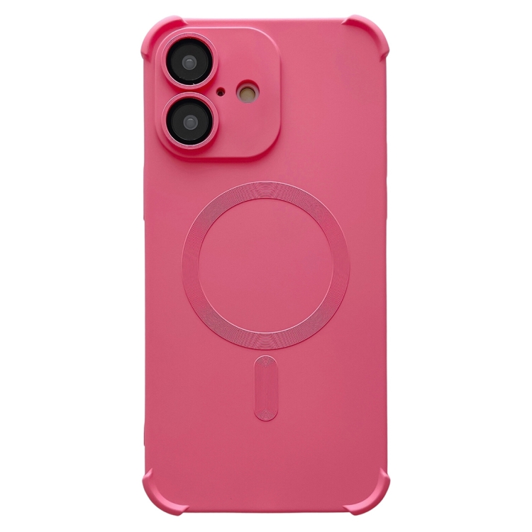 For iPhone 16 Four Corner Shockproof Skin Feel MagSafe Magnetic Phone Case(Pink)