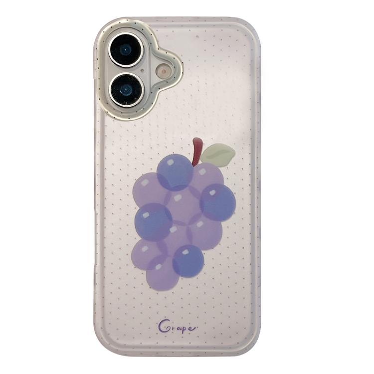 For iPhone 16 Frosted Black Polka Dot Full Coverage TPU Phone Case(Grape)