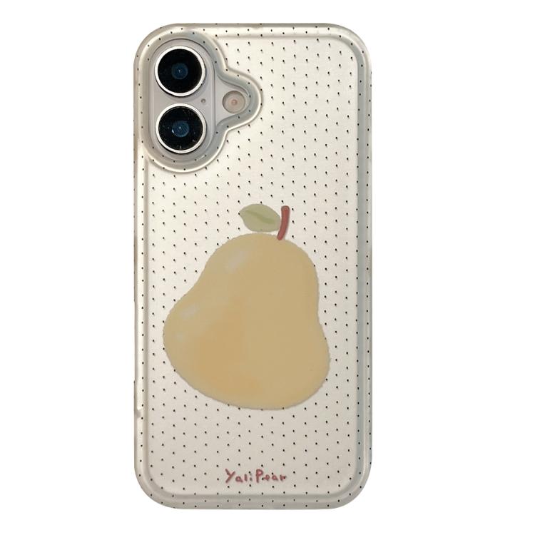For iPhone 16 Frosted Black Polka Dot Full Coverage TPU Phone Case(Pear)