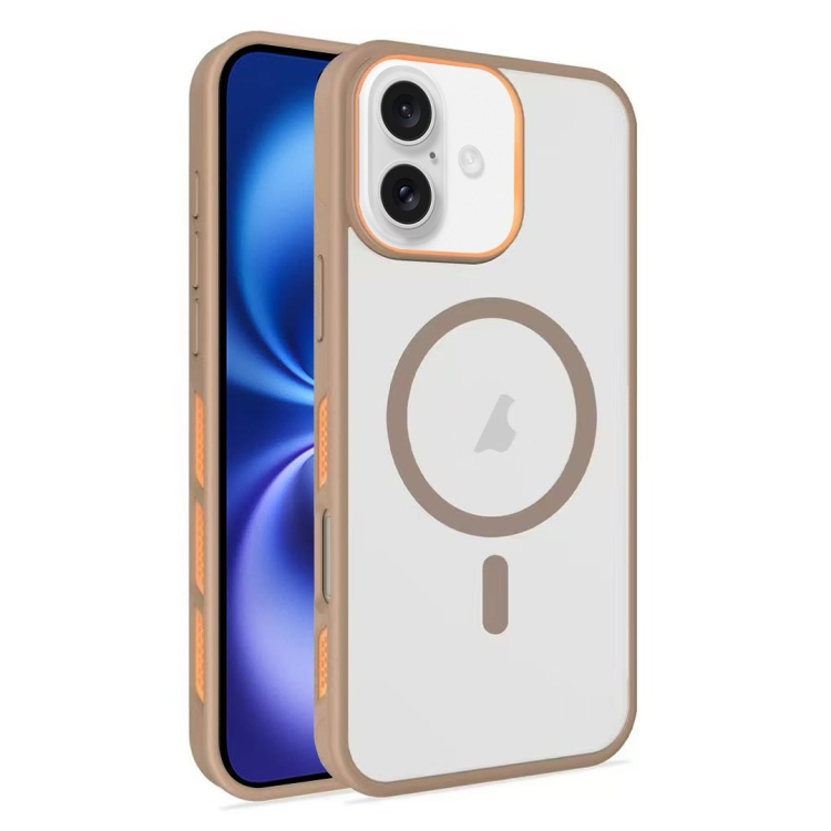 For iPhone 16 Frosted Translucent Side Ice Fog Cooling MagSafe Phone Case(Khaki)