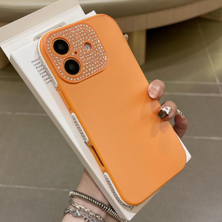 For iPhone 16 Full Diamond Large Window IMD Edge Diamond Frosted TPU Phone Case(Orange)