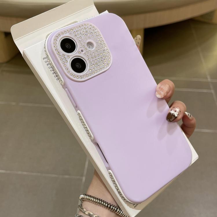 For iPhone 16 Full Diamond Large Window IMD Edge Diamond Frosted TPU Phone Case(Purple)