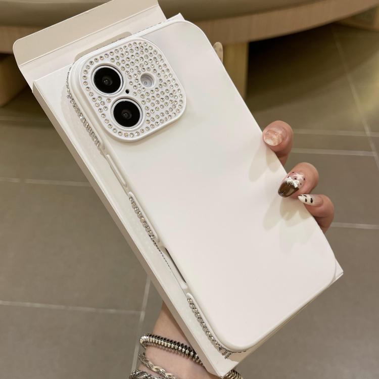 For iPhone 16 Full Diamond Large Window IMD Edge Diamond Frosted TPU Phone Case(White)