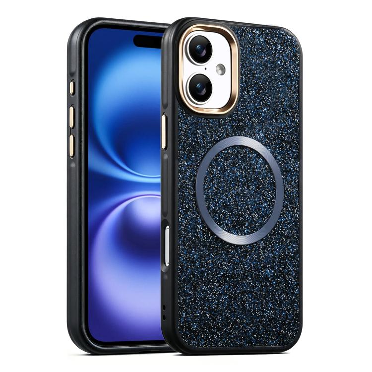For iPhone 16 Glitter Airbag Shockproof Magnetic Phone Case(Navy Blue)