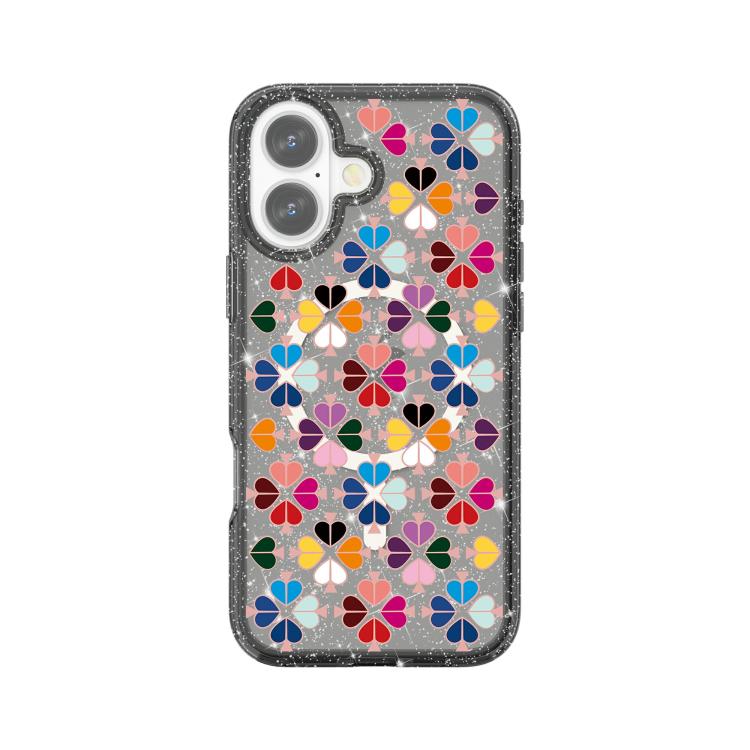 For iPhone 16 Glittering Crystal Red Heart Pattern Magnetic Phone Case(Black)
