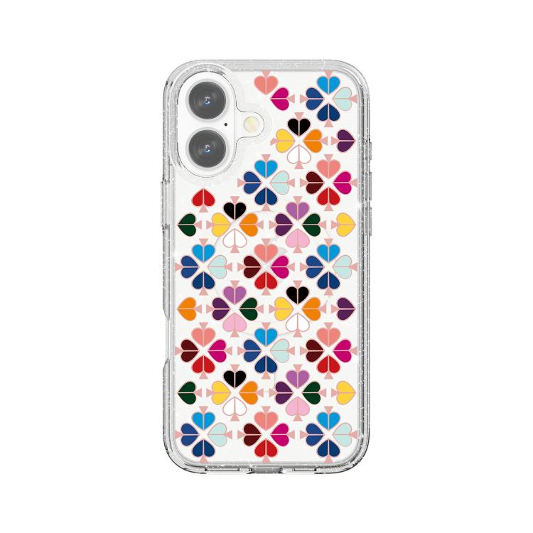 For iPhone 16 Glittering Crystal Red Heart Pattern Magnetic Phone Case(Transparent)