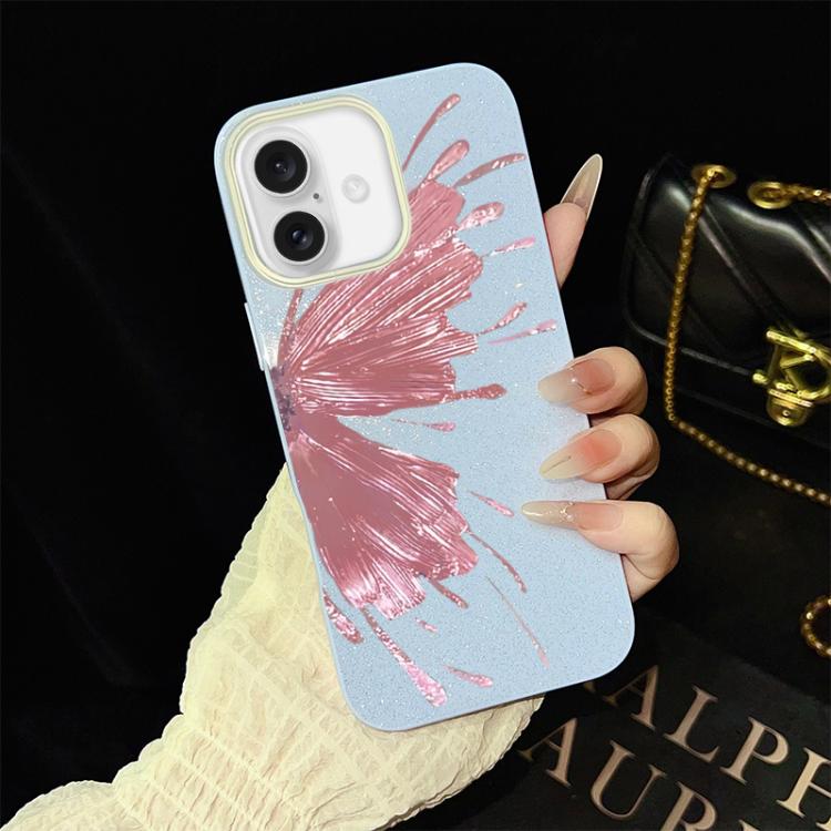 For iPhone 16 Half Butterfly Pattern IMD Glitter PC Hybrid TPU Phone Case(Blue)