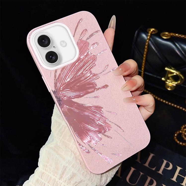 For iPhone 16 Half Butterfly Pattern IMD Glitter PC Hybrid TPU Phone Case(Pink)