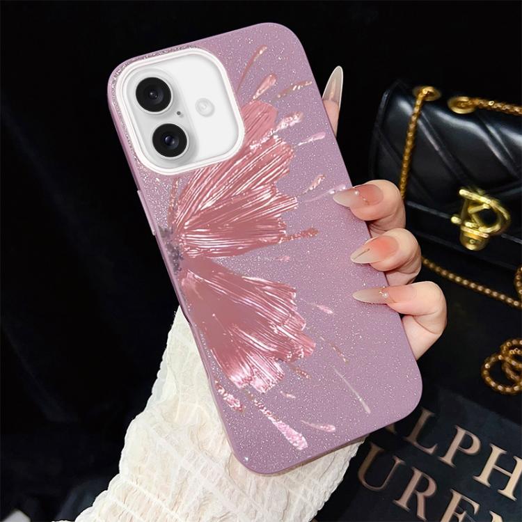 For iPhone 16 Half Butterfly Pattern IMD Glitter PC Hybrid TPU Phone Case(Purple)