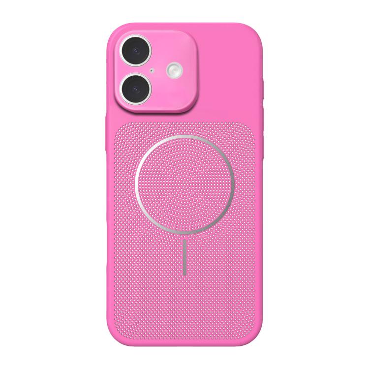 For iPhone 16 Heat Dissipation Breathable Mesh Magnetic PC Phone Case(Rose Red)