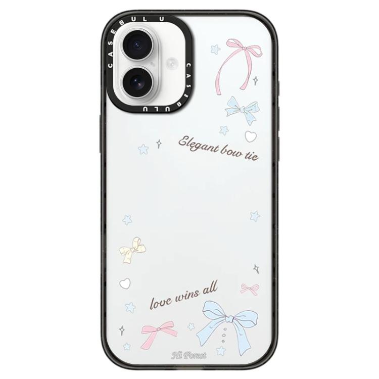 For iPhone 16 Hi Forest Series Pattern Transparent Acrylic Phone Case(Words Bow-knot)
