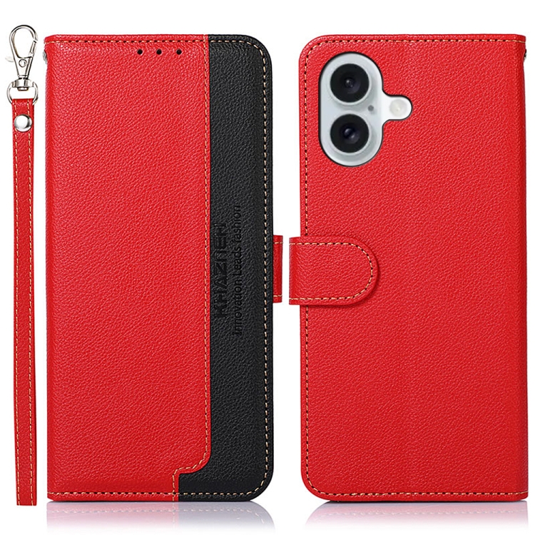 For iPhone 16 KHAZNEH Litchi Texture Leather RFID Phone Case(Red)
