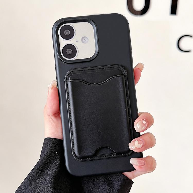 For iPhone 16 Macaron-Style Card Holder Magnetic TPU Phone Case(Black)