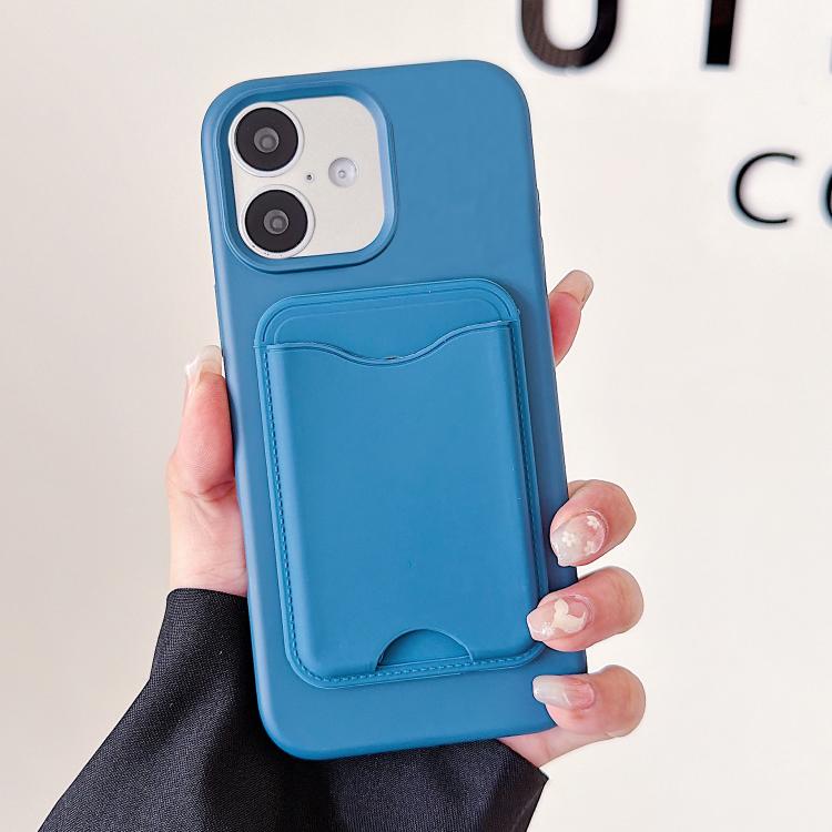 For iPhone 16 Macaron-Style Card Holder Magnetic TPU Phone Case(Blue)