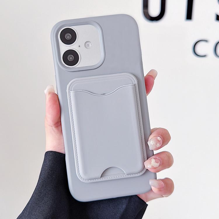 For iPhone 16 Macaron-Style Card Holder Magnetic TPU Phone Case(Grey)