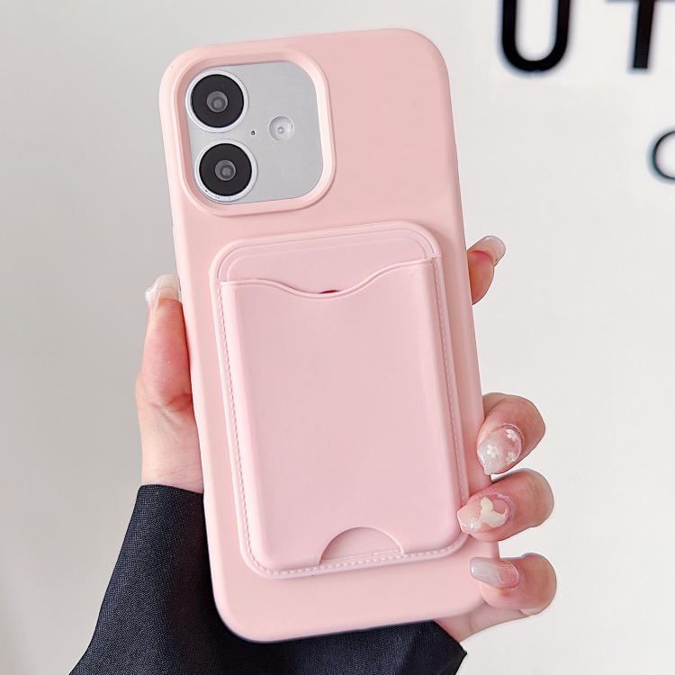 For iPhone 16 Macaron-Style Card Holder Magnetic TPU Phone Case(Pink)