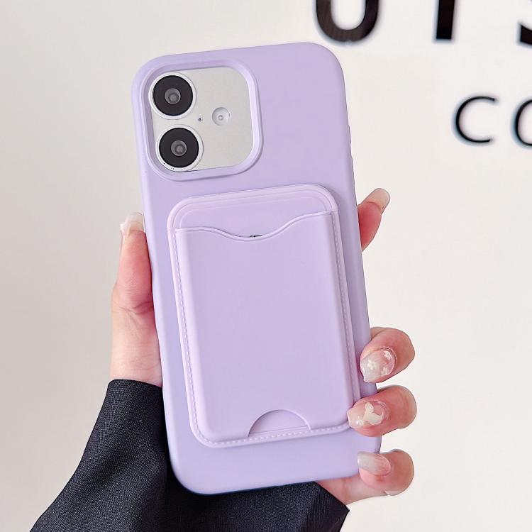 For iPhone 16 Macaron-Style Card Holder Magnetic TPU Phone Case(Purple)