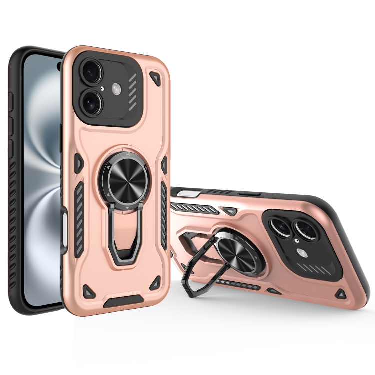 For iPhone 16 Metal Rotating Bracket TPU + PC Magnetic Phone Case(Gold)
