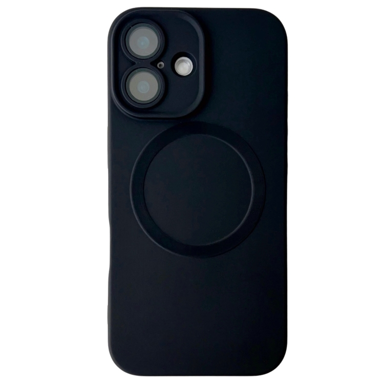 For iPhone 16 Metallic Paint CD Texture MagSafe TPU Phone Case(Black)