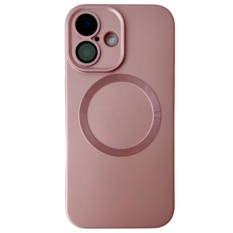 For iPhone 16 Metallic Paint CD Texture MagSafe TPU Phone Case(Pink)