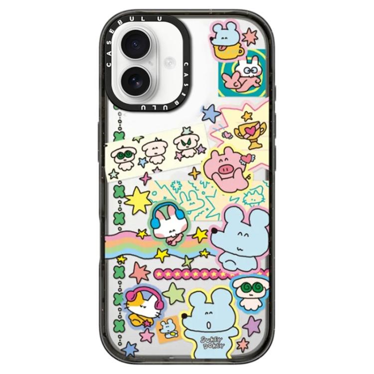 For iPhone 16 Mouse Series Transparent Acrylic Phone Case(Happy Party)