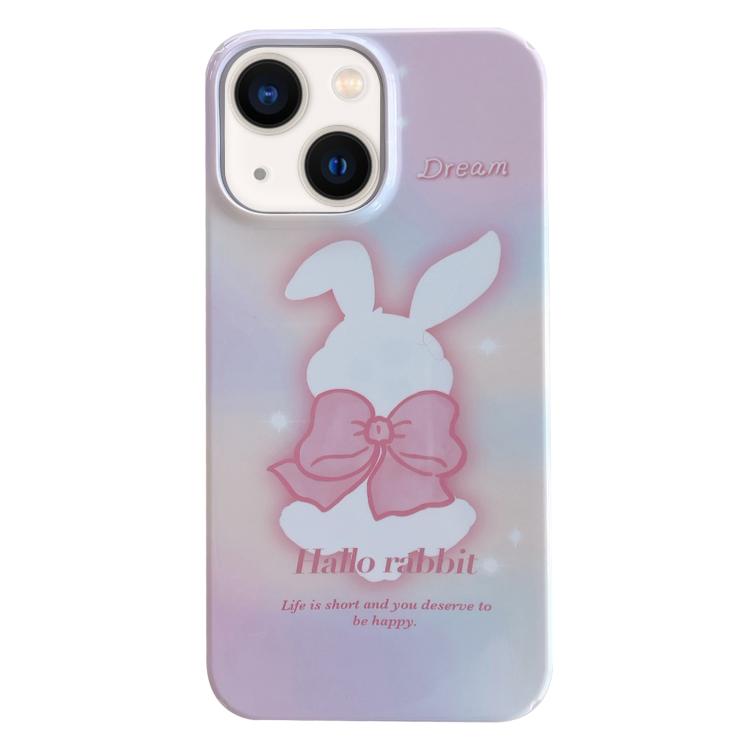 For iPhone 16 Painted Pattern PC Phone Case(Pink Bowknot Bunny)