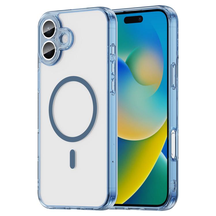 For iPhone 16 PC Hybrid TPU Airbag Shockproof MagSafe Phone Case(Transparent Blue)