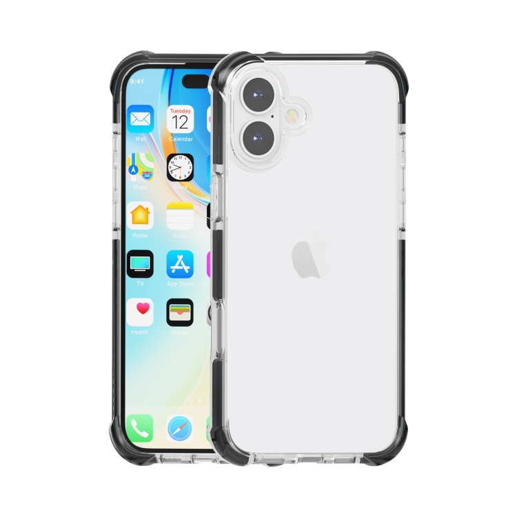 For iPhone 16 Plus Four-corner Shockproof TPU Hybrid Acrylic Phone Case(Black + Transparent)