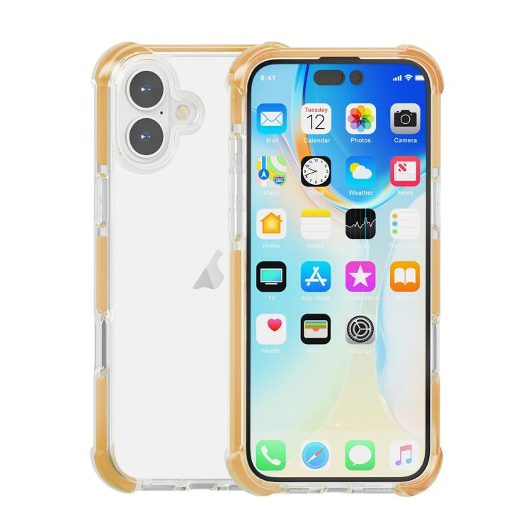 For iPhone 16 Plus Four-corner Shockproof TPU Hybrid Acrylic Phone Case(Gold)