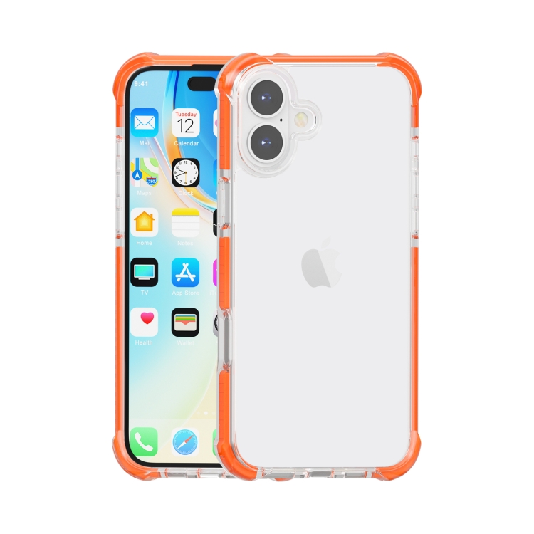 For iPhone 16 Plus Four-corner Shockproof TPU Hybrid Acrylic Phone Case(Orange)