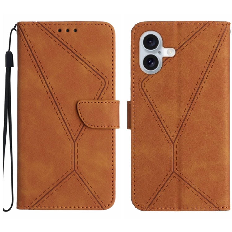 For iPhone 16 Plus Stitching Embossed Leather Phone Case(Brown)