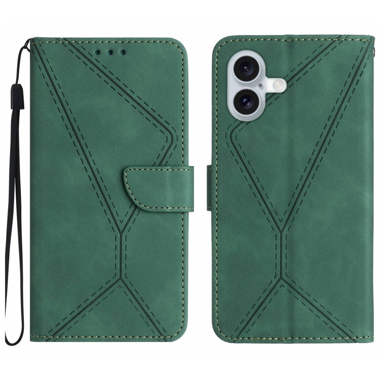 For iPhone 16 Plus Stitching Embossed Leather Phone Case(Green)