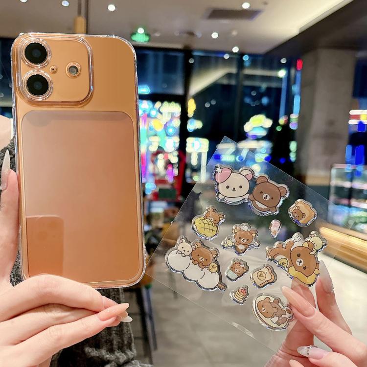 For iPhone 16 Precise Hole Shockproof Clear PC Phone Case with Resin Sticker(Bread Brown Bear)