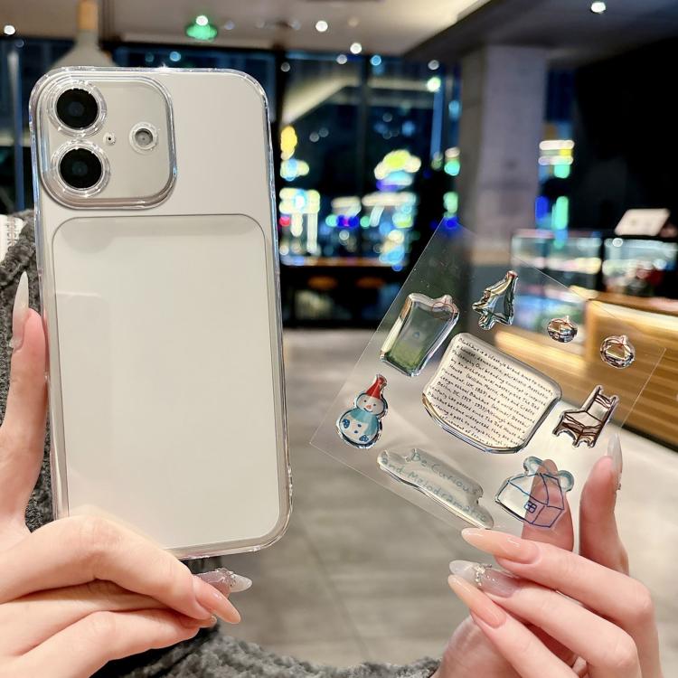 For iPhone 16 Precise Hole Shockproof Clear PC Phone Case with Resin Sticker(Snowman)
