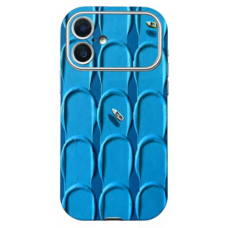 For iPhone 16 Rounded Edge Large Window Silicone Phone Case(Blue Oil Painting)