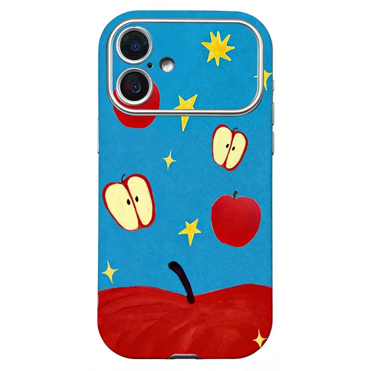 For iPhone 16 Rounded Edge Large Window Silicone Phone Case(Red Apple)