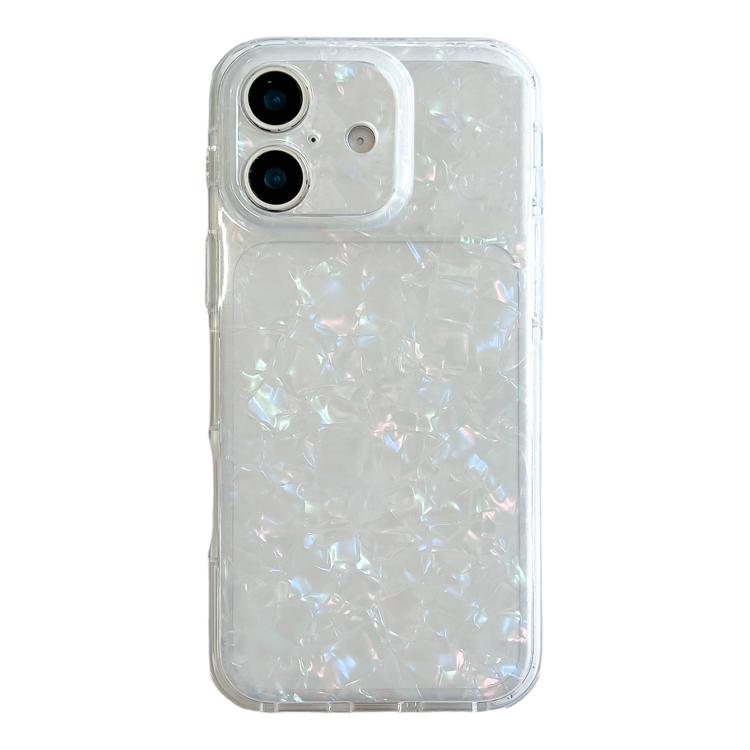 For iPhone 16 Shell Texture IMD Acrylic TPU Phone Case(White)
