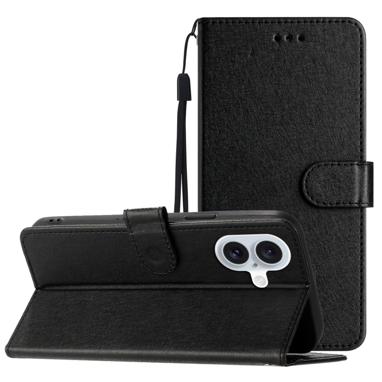 For iPhone 16 Silk Texture Horizontal Flip Leather Phone Case(Black)