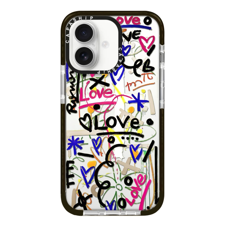 For iPhone 16 Simple Illustration Pattern Full Coverage Phone Case(Graffiti Letters C)