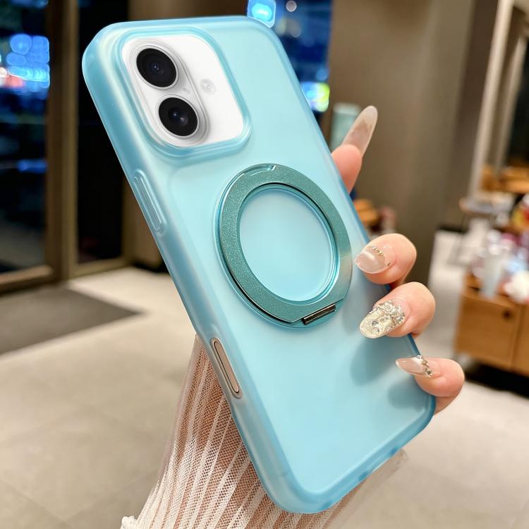 For iPhone 16 Skin Feel 360 Degrees Rotating Holder PC Hybrid TPU Magnetic Phone Case(Blue)