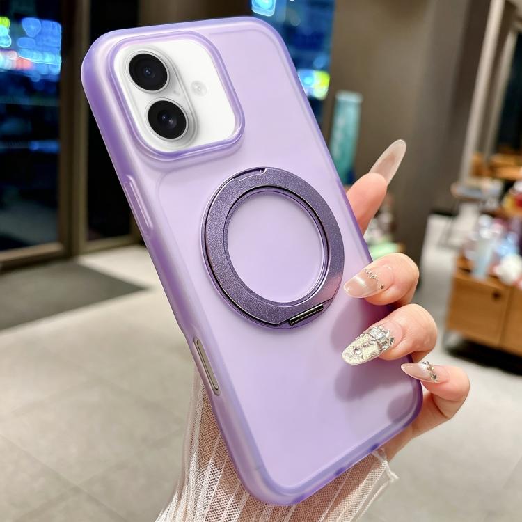 For iPhone 16 Skin Feel 360 Degrees Rotating Holder PC Hybrid TPU Magnetic Phone Case(Purple)