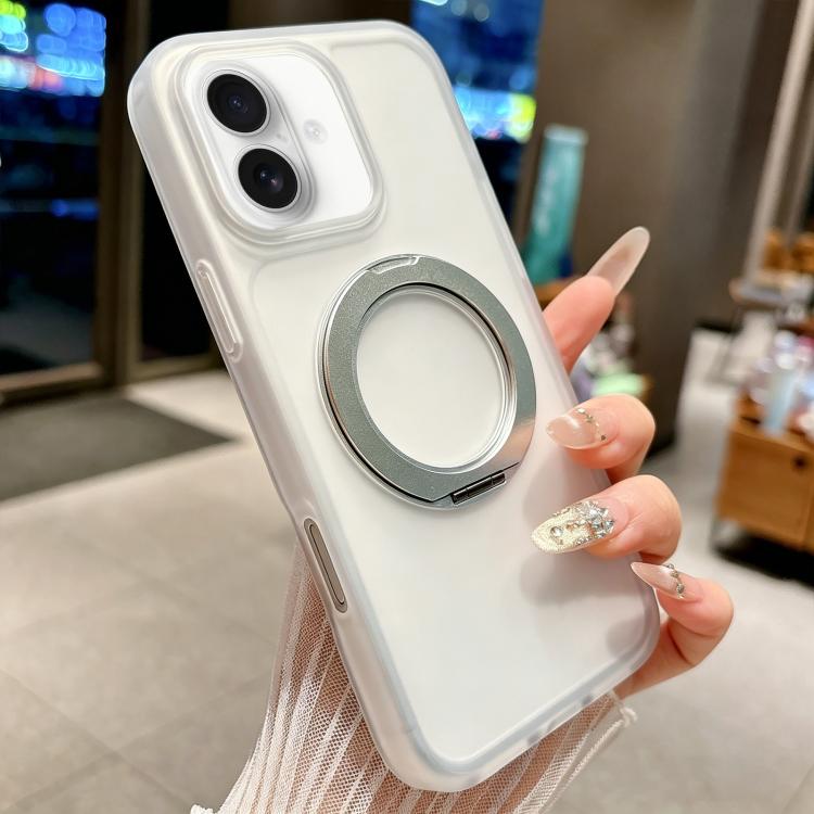 For iPhone 16 Skin Feel 360 Degrees Rotating Holder PC Hybrid TPU Magnetic Phone Case(White)