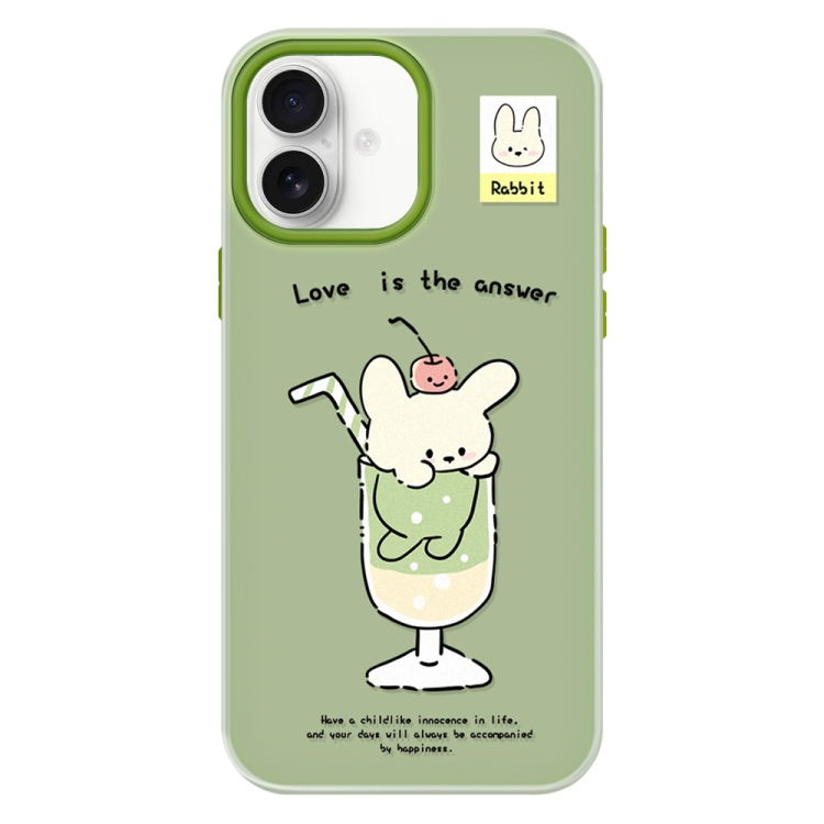 For iPhone 16 Skin Feeling Jelly TPU Hybrid PC Phone Case(Cup Dog Green)